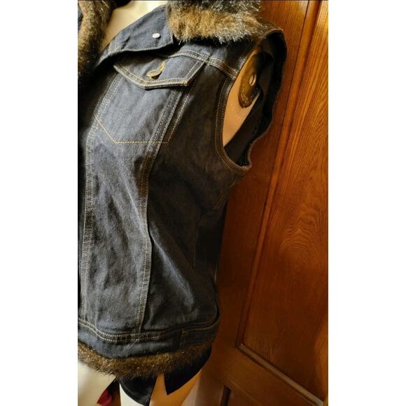 Women’s Jean Denim Vest Faux Fur Trim Collar Removable Size M - Picture 6 of 13